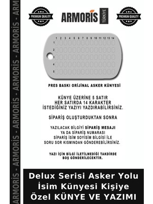 Armoris Delux Serisi Asker Yolu Isim Künyesi Kişiye Özel Künye ve Yazımı