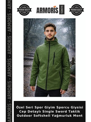 Armoris Özel Seri Spor Giyim Sporcu Giysisi Cep Detaylı Single Sword Taktik Outdoor Softshell Yağmurluk Mont
