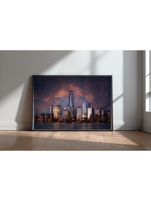 Keyf Home Skyline Nyc Siyah Çerçeveli Mdf Tablo Poster Salon Duvar Dekoru Hediye