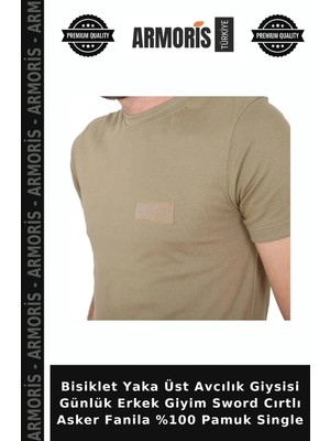 Armoris Bisiklet Yaka Üst Avcılık Giysisi Günlük Erkek Giyim Sword Cırtlı Asker Fanila %100 Pamuk Single