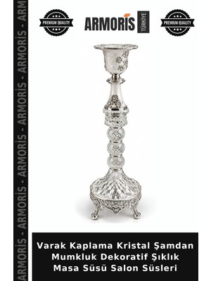 Armoris Varak Kaplama Kristal Şamdan Mumkluk Dekoratif Şıklık Masa Süsü Salon Süsleri