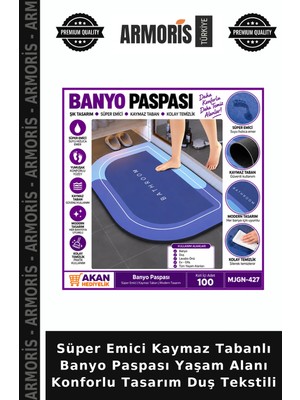 Armoris Süper Emici Kaymaz Tabanlı Banyo Paspası Yaşam Alanı Konforlu Tasarım Duş Tekstili