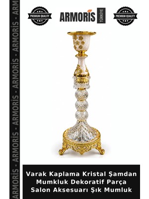 Armoris Varak Kaplama Kristal Şamdan Mumkluk Dekoratif Parça Salon Aksesuarı Şık Mumluk
