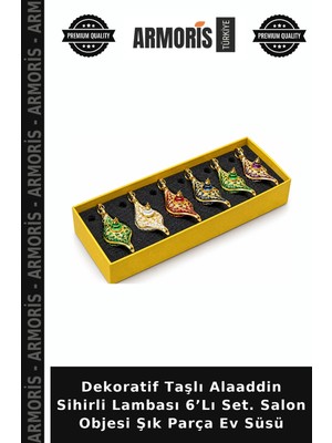 Armoris Dekoratif Taşlı Alaaddin Sihirli Lambası 6’lı Set. Salon Objesi Şık Parça Ev Süsü