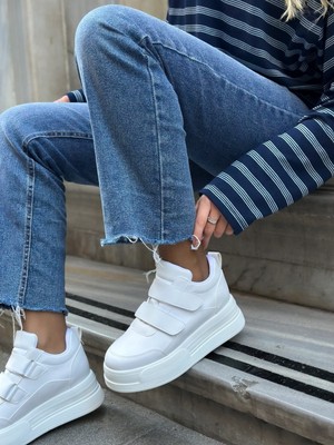 Erva'nın Butiği Beyaz Cilt (Cerrely) Gizli Topuk Dolgu Topuk 8 cm Boy Uzatan Sneakers