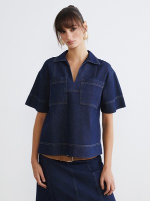 LC Waikiki Lcw Vision Indigo Loose Fit Kadın Jean Gömlek