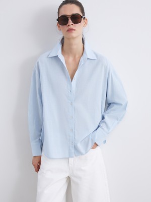 LC Waikiki Lcw Vision Mavi Oversize Kadın Gömlek