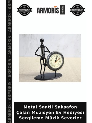 Armoris Metal Saatli Saksafon Çalan Müzisyen Ev Hediyesi Sergileme Müzik Severler