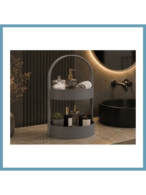 Bezos 3D Baskı Iki Katlı Banyo Düzenleyici - Taşınabilir Organizer ve Saklama Standı-Gri MBT06