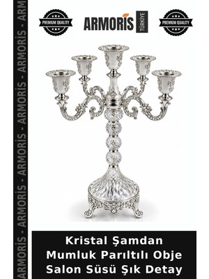 Armoris Kristal Şamdan Mumluk Parıltılı Obje Salon Süsü Şık Detay