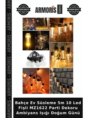Armoris Bahçe Ev Süsleme 5m 10 LED Fişli MZ1622 Parti Dekoru Ambiyans Işığı Doğum Günü