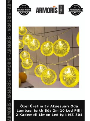 Armoris Özel Üretim Ev Aksesuarı Oda Lambası Işıklı Süs 2m 10 LED Pilli 2 Kademeli Limon LED Işık MZ-304