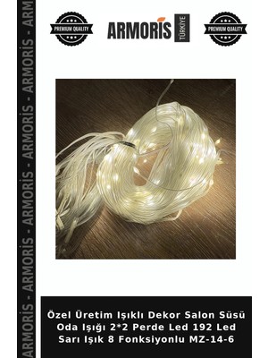 Armoris Özel Üretim Işıklı Dekor Salon Süsü Oda Işığı 2*2 Perde LED 192 LED Sarı Işık 8 Fonksiyonlu Mz-14-6