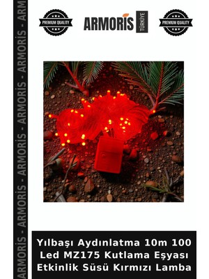 Armoris Yılbaşı Aydınlatma 10M 100 LED MZ175 Kutlama Eşyası Etkinlik Süsü Kırmızı Lamba