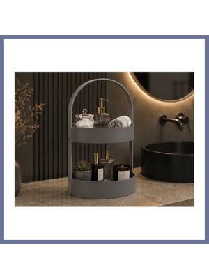 Bezos 3D Baskı Iki Katlı Banyo Düzenleyici - Taşınabilir Organizer ve Saklama Standı-Gri Dlra