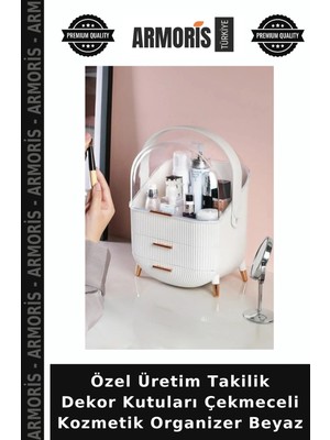 Armoris Özel Üretim Takilik Dekor Kutuları Çekmeceli Kozmetik Organizer Beyaz
