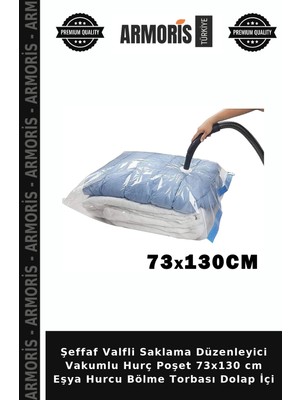 Armoris Şeffaf Valfli Saklama Düzenleyici Vakumlu Hurç Poşet 73X130 cm Eşya Hurcu Bölme Torbası Dolap Içi