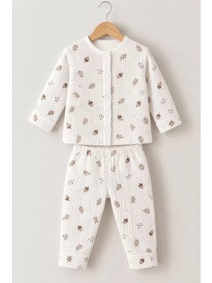 DMR Elegance 3-12 Ay Palamut Baskılı Çıtçıtlı Penye Bebek Pijama Takımı