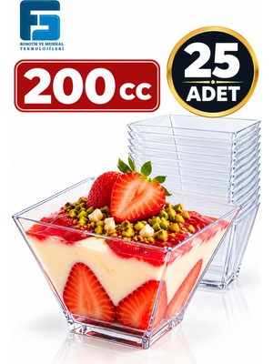 Prizma Piramit Kap 200 cc Şeffaf Plastik Tatlı ve Sunum Kabı 25 Adet