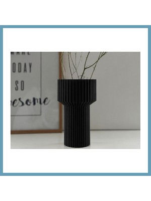 Bezos 3D Baskı Modern Dekoratif Çiçek Vazosu - Minimal Silindir Tasarımlı Masaüstü Vazo, Ev ve Ofis Dekoru-Siyah MBT06