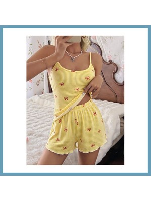 Bezos Kadın Sarı Ince Askılı Şortlu Pijama Takımı 5270 · Beden: S/m · Renk: Sarı MBT06