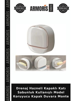 Armoris Drenaj Hazneli Kapaklı Katı Sabunluk Kullanışlı Model Koruyucu Kapak Duvara Monte