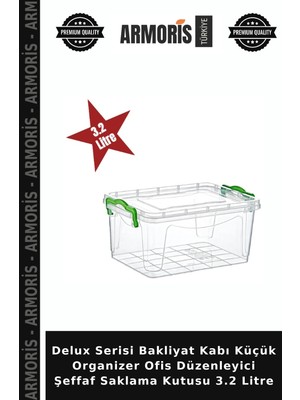 Armoris Delux Serisi Bakliyat Kabı Küçük Organizer Ofis Düzenleyici Şeffaf Saklama Kutusu 3.2 Litre