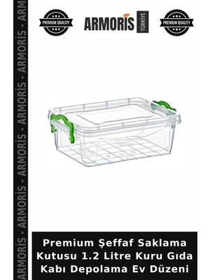 Armoris Premium Şeffaf Saklama Kutusu 1.2 Litre Kuru Gıda Kabı Depolama Ev Düzeni