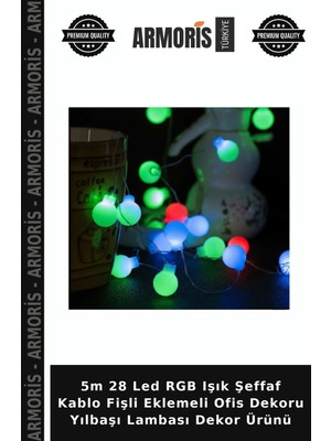 Armoris 5m 28 LED Rgb Işık Şeffaf Kablo Fişli Eklemeli Ofis Dekoru Yılbaşı Lambası Dekor Ürünü