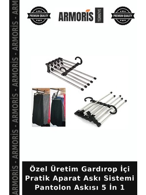 Armoris Özel Üretim Gardırop Içi Pratik Aparat Askı Sistemi Pantolon Askısı 5 In 1