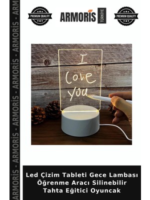 Armoris LED Çizim Tableti Gece Lambası Öğrenme Aracı Silinebilir Tahta Eğitici Oyuncak