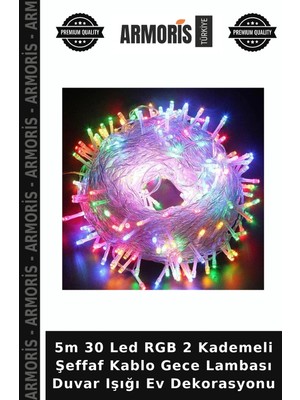 Armoris 5m 30 LED Rgb 2 Kademeli Şeffaf Kablo Gece Lambası Duvar Işığı Ev Dekorasyonu