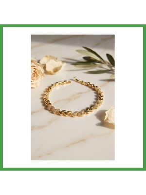 Soi Home Gold Renk Pirinç Zirkon Taşlı Başak Model Kadın Bileklik Soı
