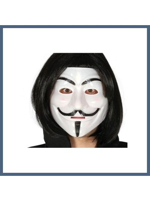 Bezos Siyah Renk Takma Kısa Saç ve V For Vendetta Maskesi Anonymous Maskesi BZS10