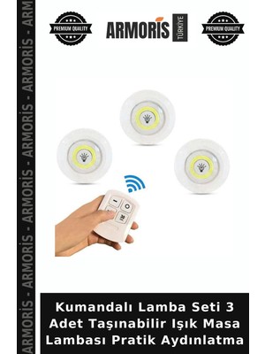 Armoris Kumandalı Lamba Seti 3 Adet Taşınabilir Işık Masa Lambası Pratik Aydınlatma