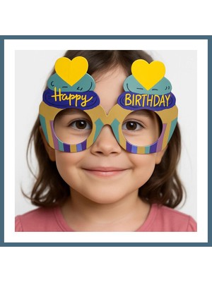 Bezos Cupcake Temalı Doğum Günü Renkli Karton Happy Birthday Gözlüğü 6 Adet Agc