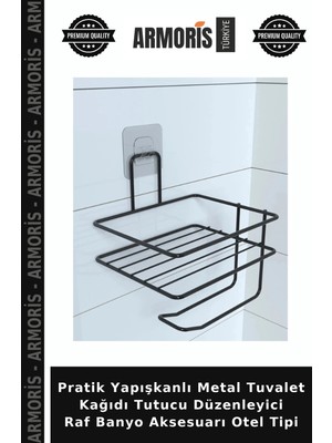 Armoris Pratik Yapışkanlı Metal Tuvalet Kağıdı Tutucu Düzenleyici Raf Banyo Aksesuarı Otel Tipi