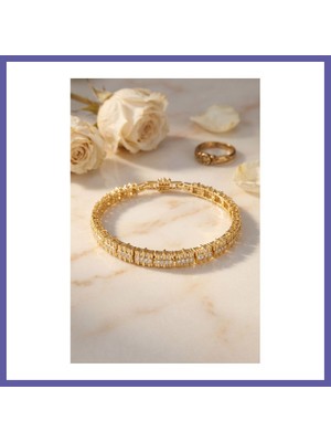 Nida Gold Renk Pirinç Elegance Zirkon Taşlı Kadın Bileklik Nıda