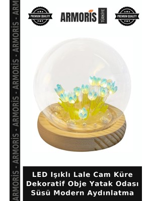 Armoris LED Işıklı Lale Cam Küre Dekoratif Obje Yatak Odası Süsü Modern Aydınlatma