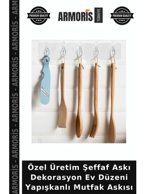 Armoris Özel Üretim Şeffaf Askı Dekorasyon Ev Düzeni Yapışkanlı Mutfak Askısı