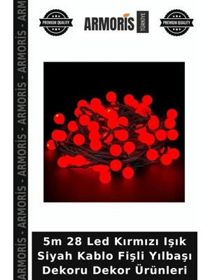 Armoris 5m 28 LED Kırmızı Işık Siyah Kablo Fişli Yılbaşı Dekoru Dekor Ürünleri