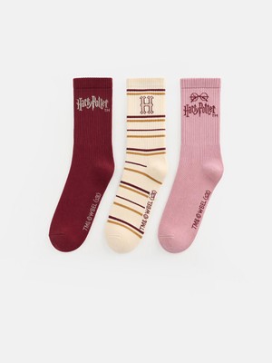 LC Waikiki Lcw Dream Bordo Harry Potter Baskılı Kadın Soket Çorap 3'lü
