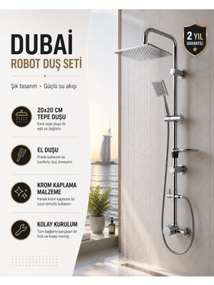 Elarque Premium Dubai Robot Duş Seti Full Krom
