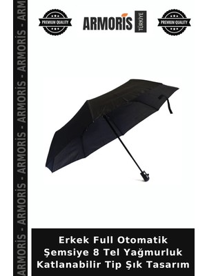 Armoris Erkek Full Otomatik Şemsiye 8 Tel Yağmurluk Katlanabilir Tip Şık Tasarım