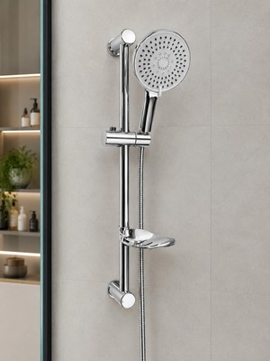 Elarque Fonksiyonel Oval Başlık Sürgülü Duş Seti Gümüş