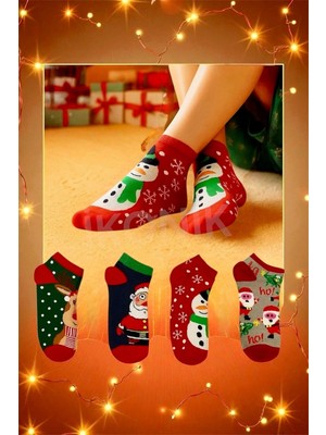 İkonik Socks 4'lü Yılbaşı Temalı Kısa Çorap Seti