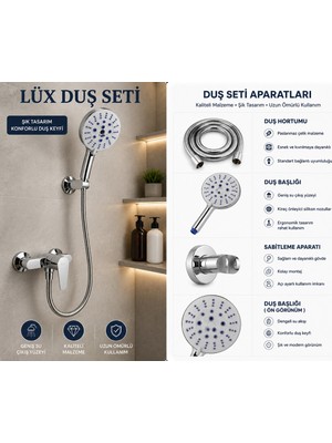 Elarque Çok Fonksiyonlu El Duş Başlığı Uzun Spiral Hortum Banyo Seti