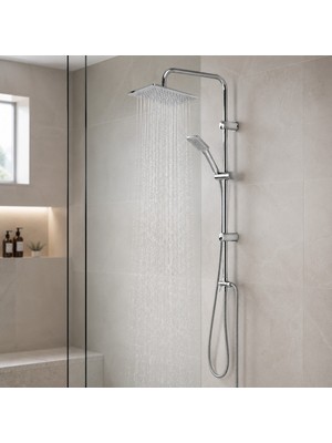 Elarque Modern Banyo Duş Takımı Krom Tepe Duş Seti El Duşlu Hortumlu