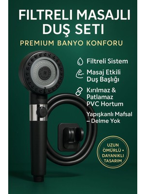 Elarque Filtreli Masajlı Duş Seti Kırılmaz Duş Başlığı