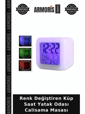 Armoris Renk Değiştiren Küp Saat Yatak Odası Calisama Masası